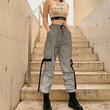 Women's Fashion High Waist Reflective Lace-up Workwear Casual Pants Street Shooting Trousers Bottoms