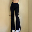 Winter Women's Trousers Sexy High Waist Casual Pants Fashion Lace-up Bootcut Wide Leg Bottoms