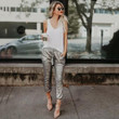 Winter Women's All-match Sequined Elastic Waist Laced Pants Two Colors Bottoms
