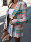 Women's Digital Printing Plaid Coat Fashion Polo Collar Slim-fit Cardigan Small Suit Blazers