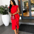Women's Elegant Sexy Tight Red Mid-length Formal Dress African Plus Size Skinny Dresses