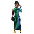 Women's Striped Turtleneck Tight Dress Autumn Skinny Dresses