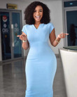 Fashion Women's Wear Small V-neck Pure Color Tight Pencil African Plus Size Dress Skinny Dresses
