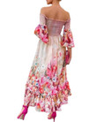 Floral Flared Sleeve Tight Waist Off-shoulder Dress Skinny Dresses