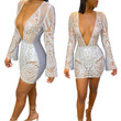 Women's Sexy Sequined Tight Dress V-neck Club Wear Skinny Dresses