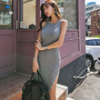 Summer Korean Style Sexy Side Single-breasted Split Tight Hip-wrapped Sleeveless Knitted Dress Skinny Dresses