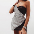 Satin Sequined Color Contrast Patchwork Short Skirt Tight High Waist Fashion Irregular Chest-wrapped Dress Skinny Dresses