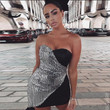 Satin Sequined Color Contrast Patchwork Short Skirt Tight High Waist Fashion Irregular Chest-wrapped Dress Skinny Dresses