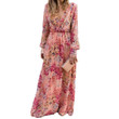 Women's Young Temperament Long Sleeve V-neck Floral Dress Casual Dresses