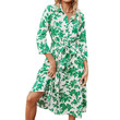 Women's Lace-up Waist-controlled 3/4 Sleeve Dress Green Printing Casual Dresses