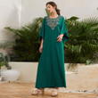 Embroidered Round-neck Flared Sleeves Half Sleeve Wide Hem Long Skirt Urban Dress Casual Dresses