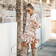 Autumn Print Lace-up Dress Casual Fashion Short Skirt Casual Dresses