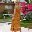 Summer Bohemian Style Printed Ruffled Swing V-neck Strap Dress Casual Dresses