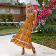 Summer Bohemian Style Printed Ruffled Swing V-neck Strap Dress Casual Dresses