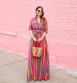 Colorful Stripes Color Printed Long Dress Loose Casual Striped Shirt Strap Casual Dresses