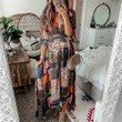 Bohemian V-neck Printed Long Sleeve Beach Dress Casual Dresses