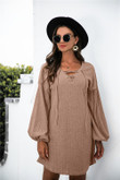 Autumn V-neck Cross Lace-up Lantern Sleeve Knitted Dress Casual Dresses