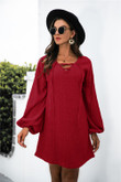 Autumn V-neck Cross Lace-up Lantern Sleeve Knitted Dress Casual Dresses