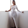 Sexy Oblique Shoulder Split Crocheted Hollow-out Woolen Dress Casual Dresses