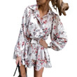 Women's Long-sleeved Lapel Casual Shirt Fashionable Printed Large Swing Dress Floral Dresses