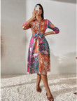 Women's Fashion Printed Lacing Mid-length Dress Floral Dresses
