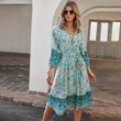 Summer Women's Design Bohemian Vacation Style Printed Dress 7 Points Floral Dresses