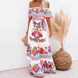 Summer Foreign Goods Off-shoulder Printed Long Large Hem Dress Floral Dresses