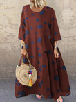 Autumn Women's Polka Dot Printed Cotton And Linen Dress Floral Dresses