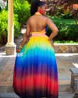 Cross-halterneck Pullover Off-the-shoulder Gradient Printing Dress Large Swing Skirt Floral Dresses