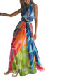 Women's Bohemian Halter Sleeveless Digital Printed Dress Long Floral Dresses