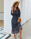 Autumn Fashion Temperament Commute Small Floral Long Pullover Printed Dress Floral Dresses