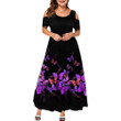 Short Sleeve Off-the-shoulder Plus Size Purple Printed Dresses Women's Clothing Floral Dresses