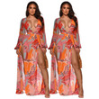 Fashion Long Sleeve Women's Printed Wear Split Dress Casual Deep V Personalized Skirt Floral Dresses
