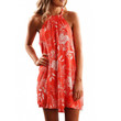 Summer Printed Round Neck Off-the-shoulder Mini Dress Sleeveless Cold-shoulder A- Line Floral Dresses