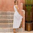 Polka Dot Printed Stand Collar Pleating Halter Maxi Dress Female Summer Floral Dresses