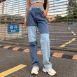 Jeans Women's Clothing Street Color Contrast Patchwork Hip-hop Straight