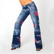 Autumn Printed Jeans Women's Fashion High Waist Letters Wide-leg Pants