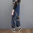 Women's Pants Korean Spring Artistic Large Size Printed Stitching Denim Suspender Women Jeans