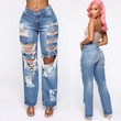 Women's Jeans Ripped Non-elastic Slim Fit Sexy Denim Trousers Pants