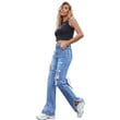 Women's Ripped Wide-legged High Waist Loose Slimming Denim Pants Fashion Jeans