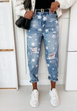 Women's Five-pointed Star Ripped Jeans Washed Denim Trousers For Women