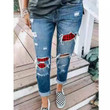 Snowman Printed Ripped Jeans Women's Leopard Patch Various Colors