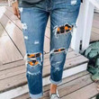 Snowman Printed Ripped Jeans Women's Leopard Patch Various Colors