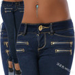 Fashion Mid Waist Jeans Zipper Women's Slim Fit Pleated Tappered Pencil Pants