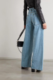 High Waist Stitching Wide Leg Pants Trousers Ordinary Light-colored Jeans