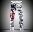 Flag Printed Jeans High Elastic Slim Casual Five-pointed Star Red Stripe Oversized Trousers