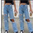 Women's High Waist Ripped Wide-legged Thin Jeans