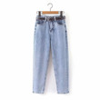 Pure Color Minimal Versatile Denim Daddy Pants Casual Jeans Belt