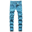 Large Size Ripped Leisure Straight Dyed Lake Blue Denim Trousers Jeans