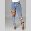 Pants Autumn Trendy Side Ripped Lace-up High Waist Fashion Jeans